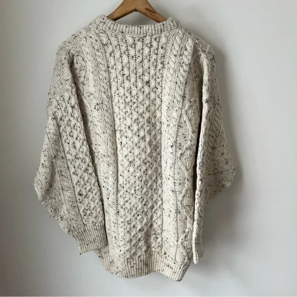 Aran crafts cable knit sweater speckled cream merino wool Irish Ireland XL - Picture 5 of 5